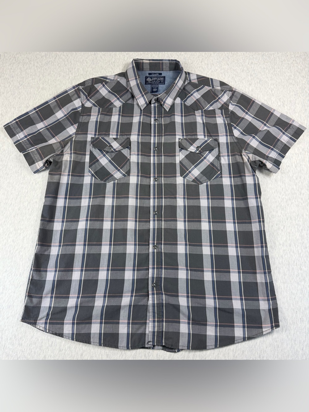 American Rag Men’s XXL 2XL Plaid Western Pearl Snap Short Sleeve Shirt